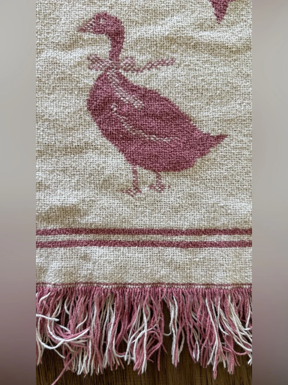 Pink and Cream Cottagecore Country Farmhouse Geese Cotton Woven Throw Blanket